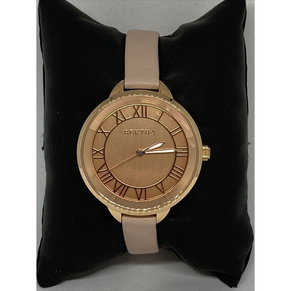 Bertha Women's Tan Leather Analog Rose Gold Dial Quartz Genuine Watch WK17